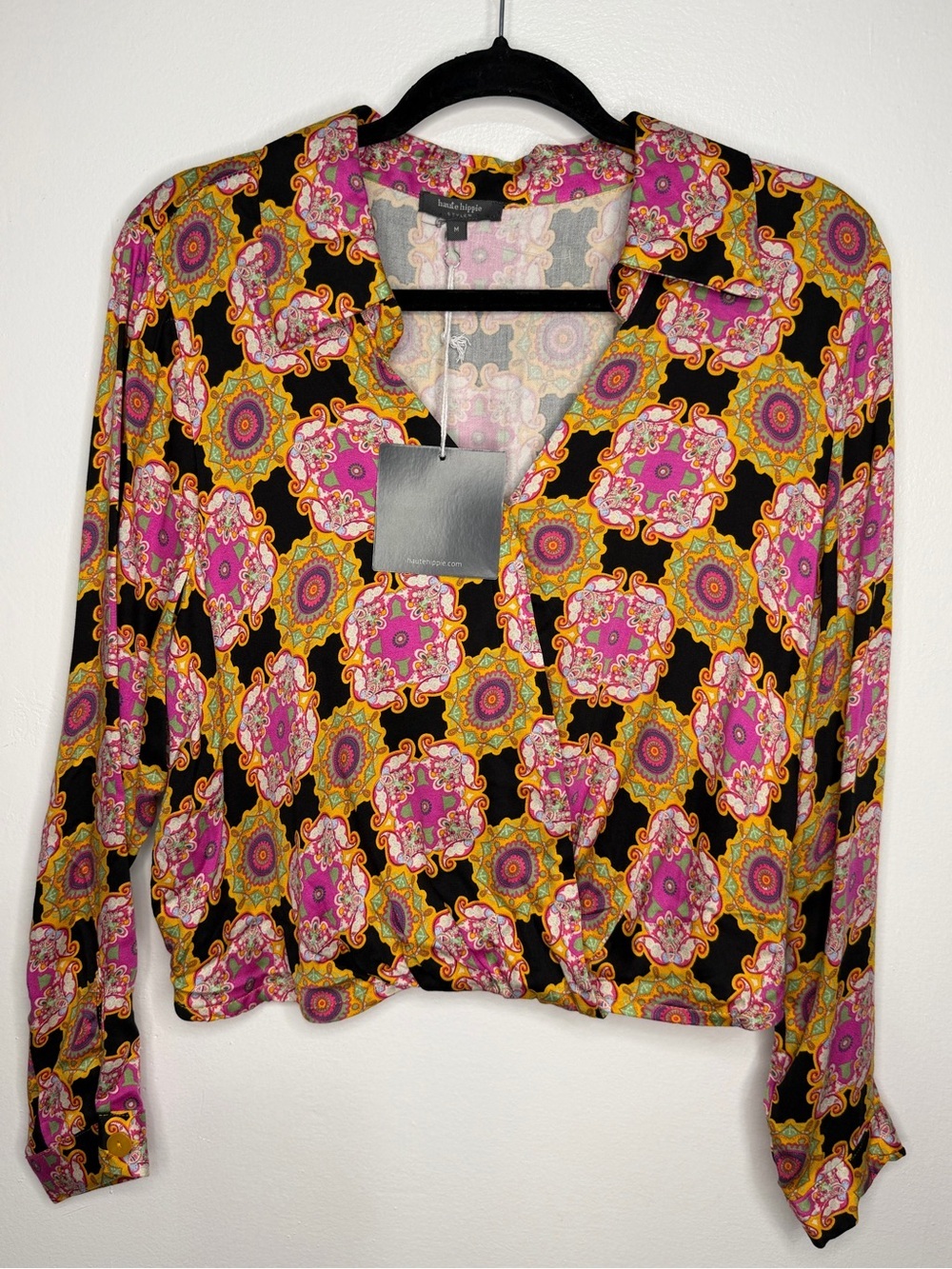 NWT HAUTE HIPPIE Button-Front Blouse - Pink Multi